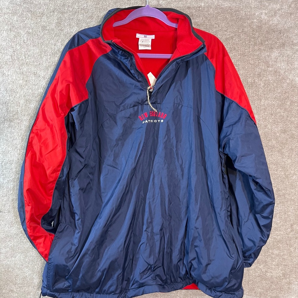 NFL New England Patriots Reversible Jacket Mens L Blue Red Fleece Windbreaker